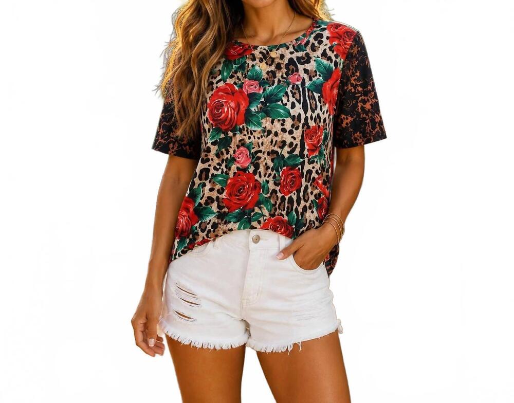NEW LULU CLOTHES rose and leopard puff sleeve top in multicolor